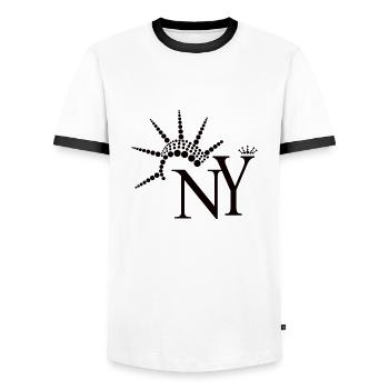 Cadeau de la Statue de la Liberté de New York aux États-Unis - T-shirt contrasté Homme - blanc/noir - Devant - AI Model Female 172 light (172cm) & AI Model Male 178 dark (178cm)
