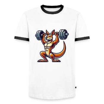 Kangaroo Dumbbell Gym Fitness Training Workout - Men's Ringer Shirt - white/black - Front - AI Model Female 172 light (172cm) & AI Model Male 178 dark (178cm)