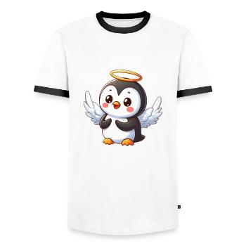 Cute Penguin Angel with Wings and Halo - Men's Ringer Shirt - white/black - Front - AI Model Female 172 light (172cm) & AI Model Male 178 dark (178cm)