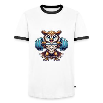 hibou poids haltérophilie fort hibou forme physique - T-shirt contrasté Homme - blanc/noir - Devant - AI Model Female 172 light (172cm) & AI Model Male 178 dark (178cm)