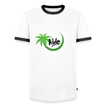 Aloha Palme - Männer Kontrast-T-Shirt - Weiß/Schwarz - Vorne - AI Model Female 172 light (172cm) & AI Model Male 178 dark (178cm)