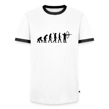 Evolution Archery - Men's Ringer Shirt - white/black - Front - AI Model Female 172 light (172cm) & AI Model Male 178 dark (178cm)