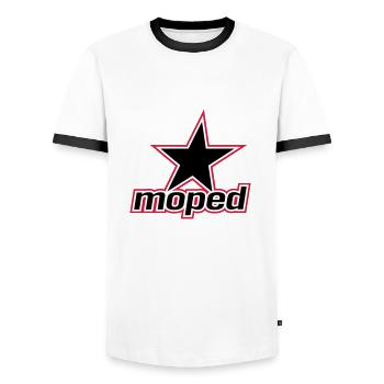 Étoile de cyclomoteur (3c) - T-shirt contrasté Homme - blanc/noir - Devant - AI Model Female 172 light (172cm) & AI Model Male 178 dark (178cm)