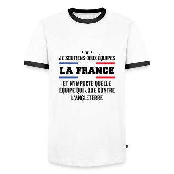 Je Soutiens Deux Équipes la France ... - T-shirt contrasté Homme - blanc/noir - Devant - AI Model Female 172 light (172cm) & AI Model Male 178 dark (178cm)