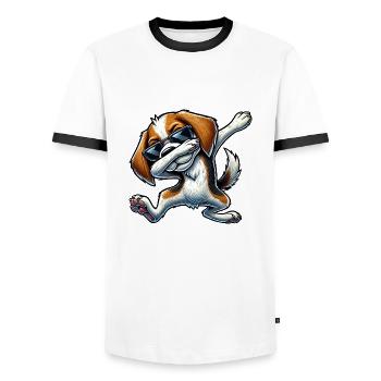 Cute Beagle Dog Dabbing Cartoon Dab - Men's Ringer Shirt - white/black - Front - AI Model Female 172 light (172cm) & AI Model Male 178 dark (178cm)