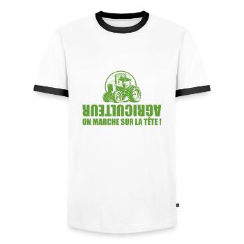 Farmer - Farmer - Tractor - Men's Ringer Shirt - white/black - Front - AI Model Female 172 light (172cm) & AI Model Male 178 dark (178cm)