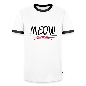 MEOW - Männer Kontrast-T-Shirt - Weiß/Schwarz - Vorne - AI Model Female 172 light (172cm) & AI Model Male 178 dark (178cm)
