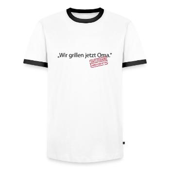 Nous grillons maintenant grand-mère ponctuation virgule vie grand-mère - T-shirt contrasté Homme - blanc/noir - Devant - AI Model Female 172 light (172cm) & AI Model Male 178 dark (178cm)