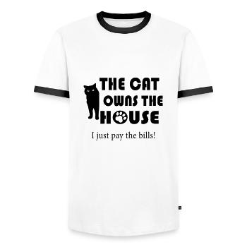 Cat owns the house - Men's Ringer Shirt - white/black - Front - AI Model Female 172 light (172cm) & AI Model Male 178 dark (178cm)