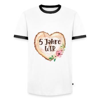 5 Jahre Verheiratet Ehe 5ter Hochzeitstag 5. Glück - Männer Kontrast-T-Shirt - Weiß/Schwarz - Vorne - AI Model Female 172 light (172cm) & AI Model Male 178 dark (178cm)