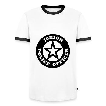 Junior police officer (sheriff star) - Men's Ringer Shirt - white/black - Front - AI Model Female 172 light (172cm) & AI Model Male 178 dark (178cm)
