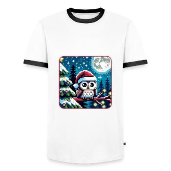 Cute owl with Santa hat sitting on a branch - Men's Ringer Shirt - white/black - Front - AI Model Female 172 light (172cm) & AI Model Male 178 dark (178cm)