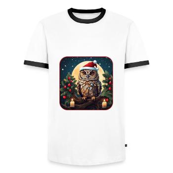 Mignon hibou avec chapeau de Père Noël assis sur une branche - T-shirt contrasté Homme - blanc/noir - Devant - AI Model Female 172 light (172cm) & AI Model Male 178 dark (178cm)