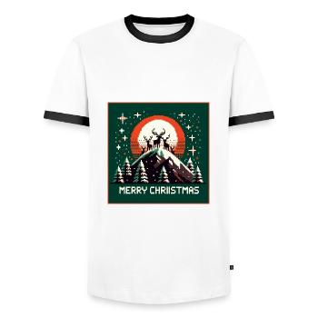 Rentiere auf Bergspitze im Weihnachtswald - Männer Kontrast-T-Shirt - Weiß/Schwarz - Vorne - AI Model Female 172 light (172cm) & AI Model Male 178 dark (178cm)