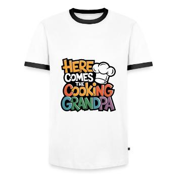 Here comes the cooking grandpa - Men's Ringer Shirt - white/black - Front - AI Model Female 172 light (172cm) & AI Model Male 178 dark (178cm)