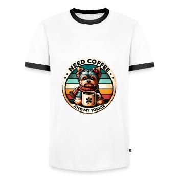 Ich brauche Kaffee und meinen Yorkie - Männer Kontrast-T-Shirt - Weiß/Schwarz - Vorne - AI Model Female 172 light (172cm) & AI Model Male 178 dark (178cm)