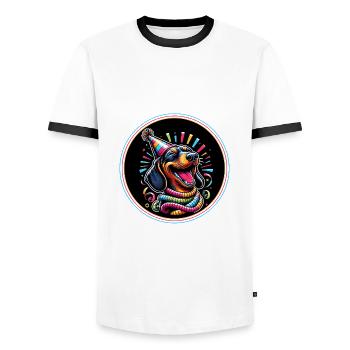 Bonne Année teckel drôle célèbre le réveillon du Nouvel An - T-shirt contrasté Homme - blanc/noir - Devant - AI Model Female 172 light (172cm) & AI Model Male 178 dark (178cm)