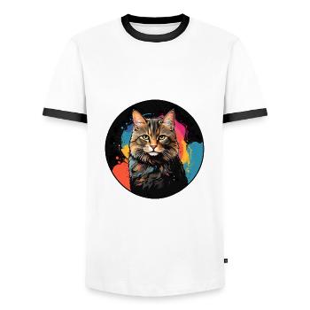 Portrait de chat mignon en technique d'aquarelle dans un cercle - T-shirt contrasté Homme - blanc/noir - Devant - AI Model Female 172 light (172cm) & AI Model Male 178 dark (178cm)