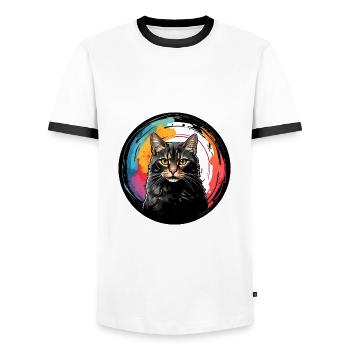 Portrait de chat mignon en technique d'aquarelle dans un cercle - T-shirt contrasté Homme - blanc/noir - Devant - AI Model Female 172 light (172cm) & AI Model Male 178 dark (178cm)
