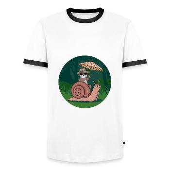 Lustiger Otter mit Sonnenschirm sitzt auf Schnecke - Männer Kontrast-T-Shirt - Weiß/Schwarz - Vorne - AI Model Female 172 light (172cm) & AI Model Male 178 dark (178cm)