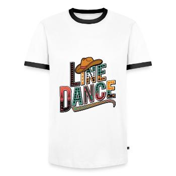 La danse en ligne : mon hobby - ma passion - mon truc - T-shirt contrasté Homme - blanc/noir - Devant - AI Model Female 172 light (172cm) & AI Model Male 178 dark (178cm)