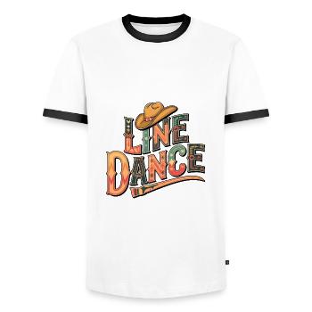 La danse en ligne : mon hobby - ma passion - mon truc - T-shirt contrasté Homme - blanc/noir - Devant - AI Model Female 172 light (172cm) & AI Model Male 178 dark (178cm)
