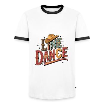 La danse en ligne : mon hobby - ma passion - mon truc - T-shirt contrasté Homme - blanc/noir - Devant - AI Model Female 172 light (172cm) & AI Model Male 178 dark (178cm)