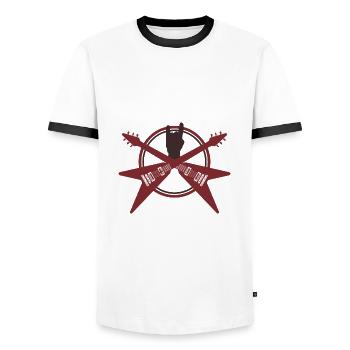 Gitarre - Guitar - Vintage - Rock - Band - Men's Ringer Shirt - white/black - Front - AI Model Female 172 light (172cm) & AI Model Male 178 dark (178cm)