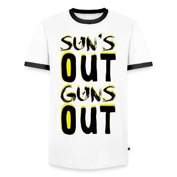 Guns Out - Männer Kontrast-T-Shirt - Weiß/Schwarz - Vorne - AI Model Female 172 light (172cm) & AI Model Male 178 dark (178cm)