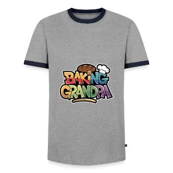 Hier kommt der backende Opa lustiger Bäckerspruch - Männer Kontrast-T-Shirt - Grau/Navy  - Vorne - AI Model Female 172 light (172cm) & AI Model Male 178 light (178cm)