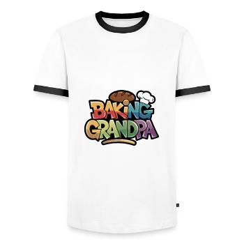 Here comes the baking grandpa funny baker's saying - Men's Ringer Shirt - white/black - Front - AI Model Female 172 light (172cm) & AI Model Male 178 dark (178cm)