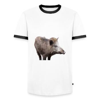 Wild boar Wild boar Pig Sow Pigs - Men's Ringer Shirt - white/black - Front - AI Model Female 172 light (172cm) & AI Model Male 178 dark (178cm)
