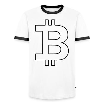 Bitcoin Logo Silhouette Digital Currency - Men's Ringer Shirt - white/black - Front - AI Model Female 172 light (172cm) & AI Model Male 178 dark (178cm)