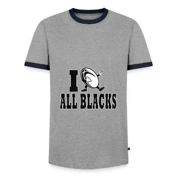 i love All Blacks rugby new zeland Team Rugby - T-shirt contrasté Homme - gris/marine  - Devant - AI Model Female 172 light (172cm) & AI Model Male 178 light (178cm)
