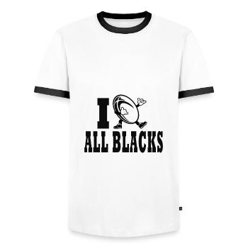 Ich liebe All Blacks Rugby New Zeland Team Rugby - Männer Kontrast-T-Shirt - Weiß/Schwarz - Vorne - AI Model Female 172 light (172cm) & AI Model Male 178 dark (178cm)