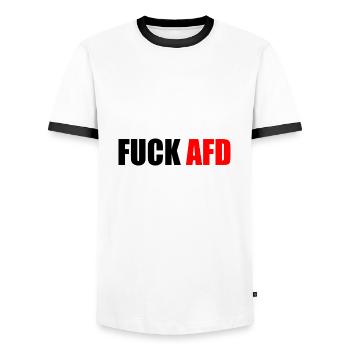 Fuck afd - Men's Ringer Shirt - white/black - Front - AI Model Female 172 light (172cm) & AI Model Male 178 dark (178cm)