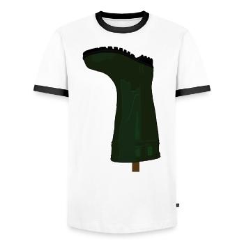 Des bottes en caoutchouc sur le poteau de clôture sont une protestation silencieuse - T-shirt contrasté Homme - blanc/noir - Devant - AI Model Female 172 light (172cm) & AI Model Male 178 dark (178cm)