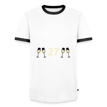 27th Birthday 27 Years Anniversary 27 Years Number 27 - Men's Ringer Shirt - white/black - Front - AI Model Female 172 light (172cm) & AI Model Male 178 dark (178cm)