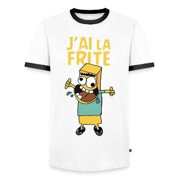 J'ai la frite / VPC - T-shirt contrasté Homme - blanc/noir - Devant - AI Model Female 172 light (172cm) & AI Model Male 178 dark (178cm)