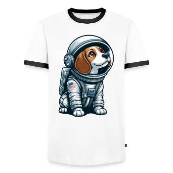Beagle astronaut in space - Men's Ringer Shirt - white/black - Front - AI Model Female 172 light (172cm) & AI Model Male 178 dark (178cm)