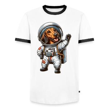 Dachshund Astronaut Space Science Fiction - Men's Ringer Shirt - white/black - Front - AI Model Female 172 light (172cm) & AI Model Male 178 dark (178cm)
