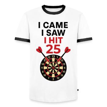 Darts Humour Score 25 - I came i saw i hit 25 - Men's Ringer Shirt - white/black - Front - AI Model Female 172 light (172cm) & AI Model Male 178 dark (178cm)