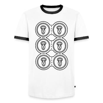 Six-pack Cans / Beer - Men's Ringer Shirt - white/black - Front - AI Model Female 172 light (172cm) & AI Model Male 178 dark (178cm)