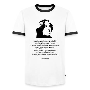 Wilde: Egoism does not consist in being one - Men's Ringer Shirt - white/black - Front - AI Model Female 172 light (172cm) & AI Model Male 178 dark (178cm)