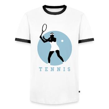 tennisspielerin_01_a_2c - T-shirt contrasté Homme - blanc/noir - Devant - AI Model Female 172 light (172cm) & AI Model Male 178 dark (178cm)