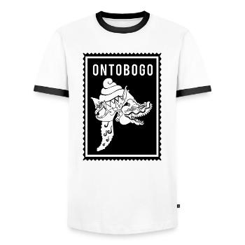 Ontobogo - Wayang - Männer Kontrast-T-Shirt - Weiß/Schwarz - Vorne - AI Model Female 172 light (172cm) & AI Model Male 178 dark (178cm)