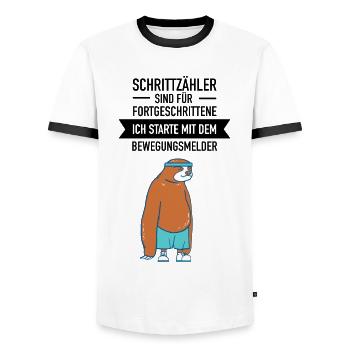 Schrittzähler sind für Fortgeschrittene - Faultier - Männer Kontrast-T-Shirt - Weiß/Schwarz - Vorne - AI Model Female 172 light (172cm) & AI Model Male 178 dark (178cm)