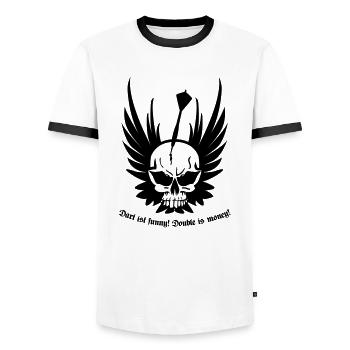 Dart ist funny - Double is money! - Männer Kontrast-T-Shirt - Weiß/Schwarz - Vorne - AI Model Female 172 light (172cm) & AI Model Male 178 dark (178cm)