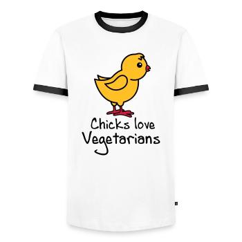vegetarians - Men's Ringer Shirt - white/black - Front - AI Model Female 172 light (172cm) & AI Model Male 178 dark (178cm)