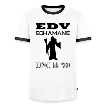 edv - schamane - electronic data voodoo - Männer Kontrast-T-Shirt - Weiß/Schwarz - Vorne - AI Model Female 172 light (172cm) & AI Model Male 178 dark (178cm)